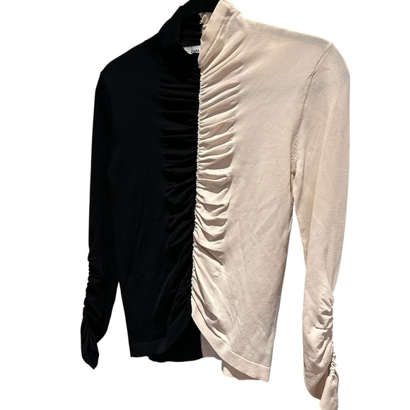 ZARA KNIT Half & Half Black & Cream Top Long Sleeve - Picture 7 of 12